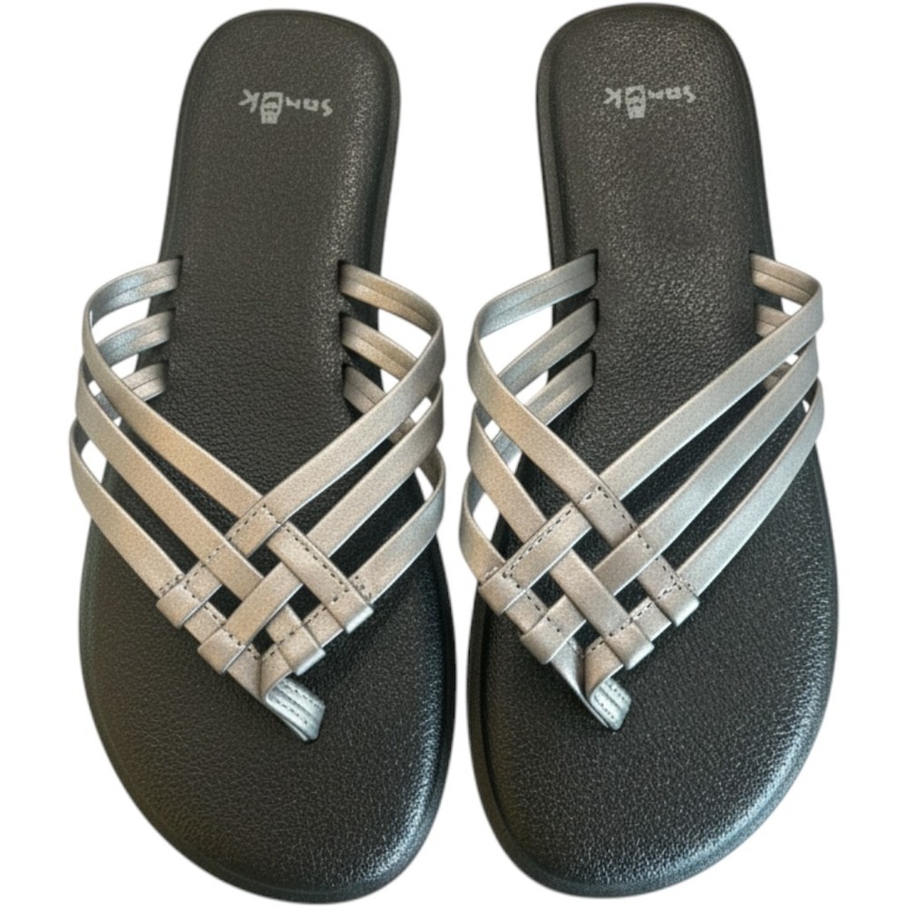 Sanuk Yoga Sling 2 Metallic Silver Pewter Sandals Flip Flops 1091372 Womens 7
